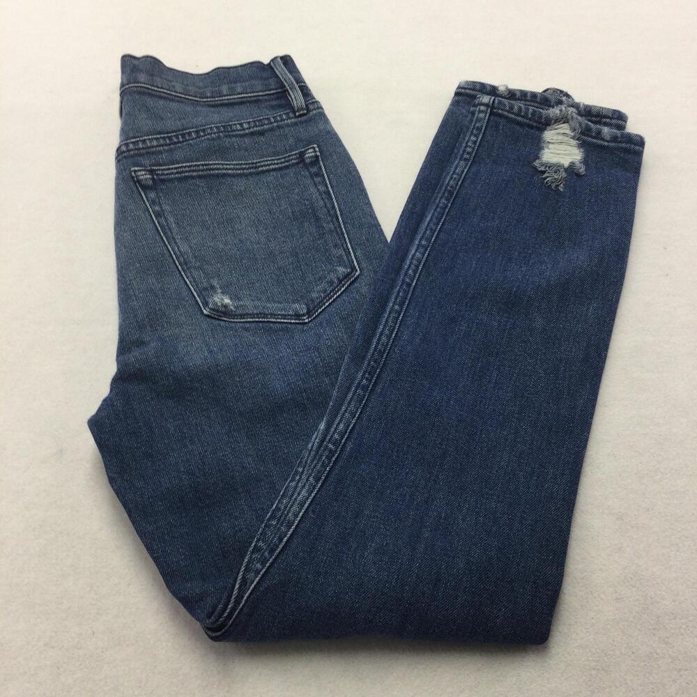 3x1 NYC Slim Straight Jeans Womens 26 Blue Medium Wash Raw Hem Distressed